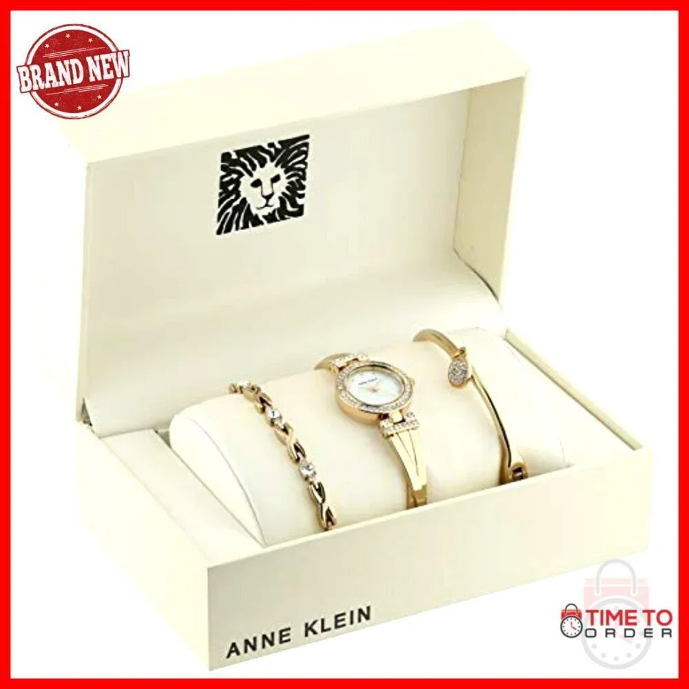 Gold-Tone Crystal Accented Bangle Watch Set Elegant Minimal Chic Wristwear
